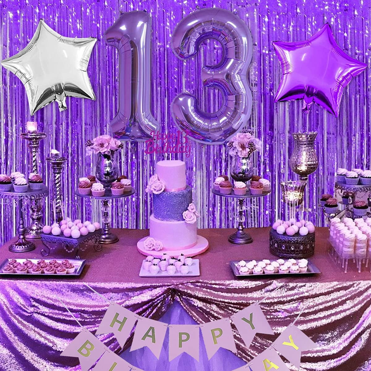 Purple 13th Birthday Decorations for Girls 13 Year Old Birthday Decorations Happy 13th Birthday Cake Topper Party Supplies Purple Number 13 Foil Balloon - Walmart.com